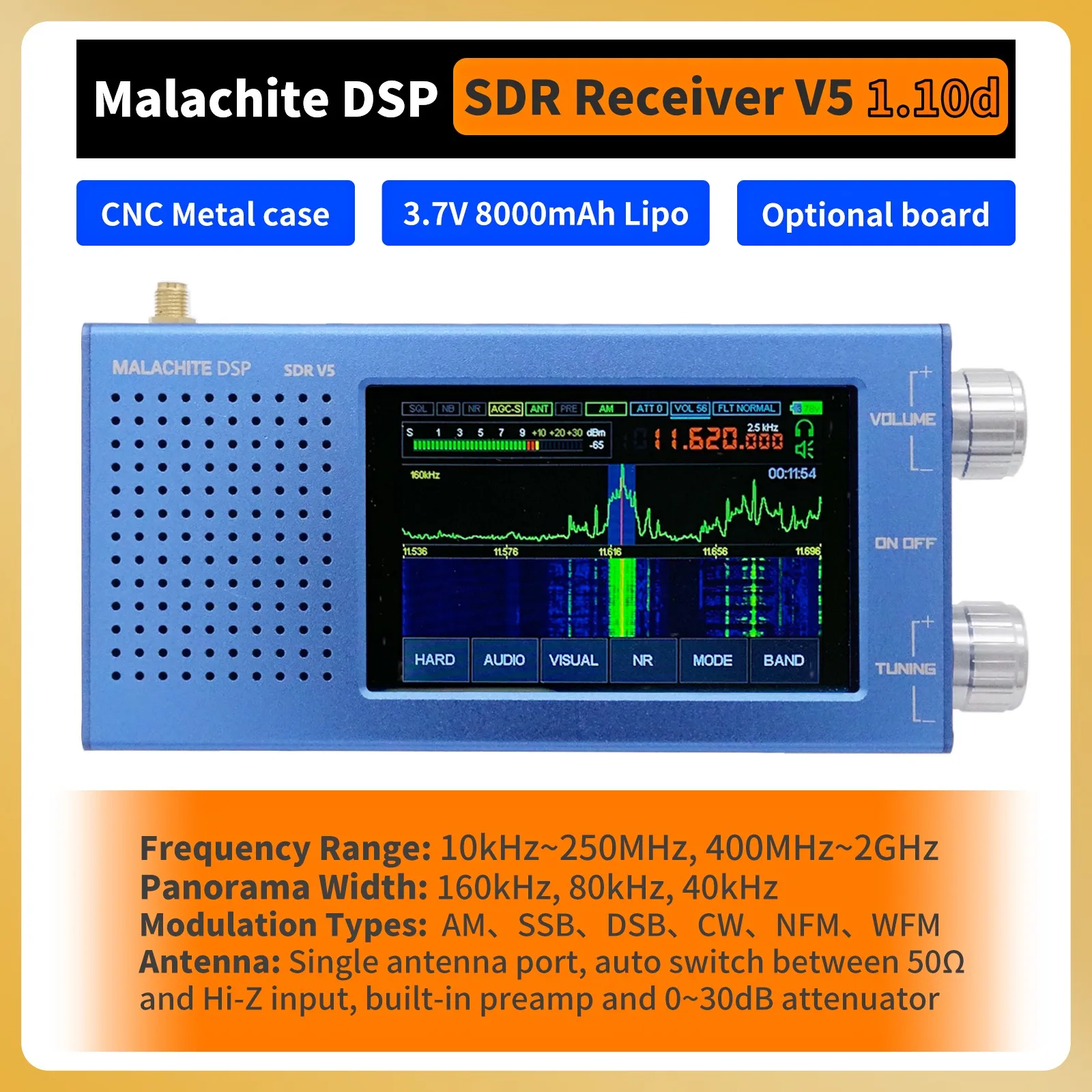 Malahiteam Latest 1.10d Malachite DSP SDR Radio Receiver V5 With Optional Board Metal Case 5000mAh AM CW SSB NFM WFM
Malahiteam Latest 1.10d Malachite DSP SDR Radio Receiver V5 With Optional Board Metal Case 5000mAh AM CW SSB NFM WFM