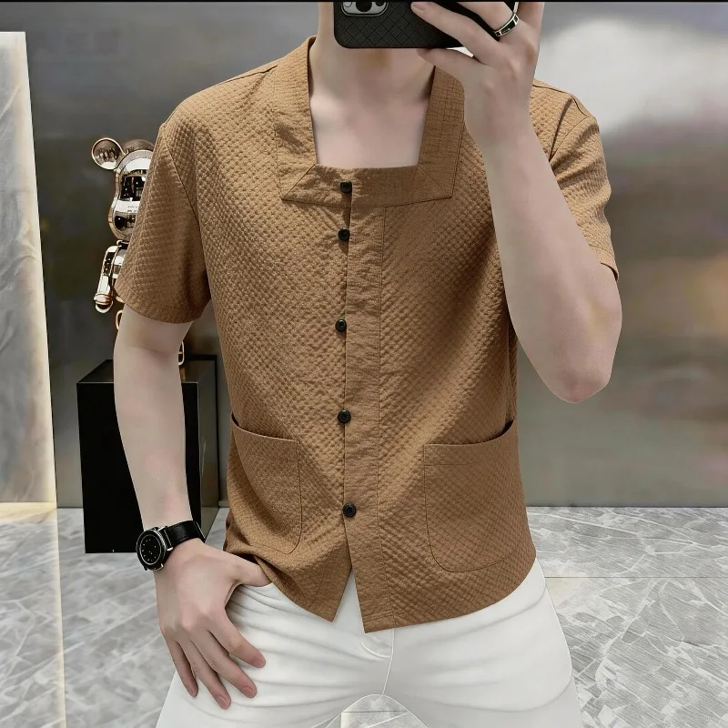 2026 Summer Men's Square Neck Shirt Fashion Foam Gauze Short Sleeved T-shirt Slim Breathable Comfortable Versatile Casual Shirt
2026 Summer Men's Square Neck Shirt Fashion Foam Gauze Short Sleeved T-shirt Slim Breathable Comfortable Versatile Casual Shirt