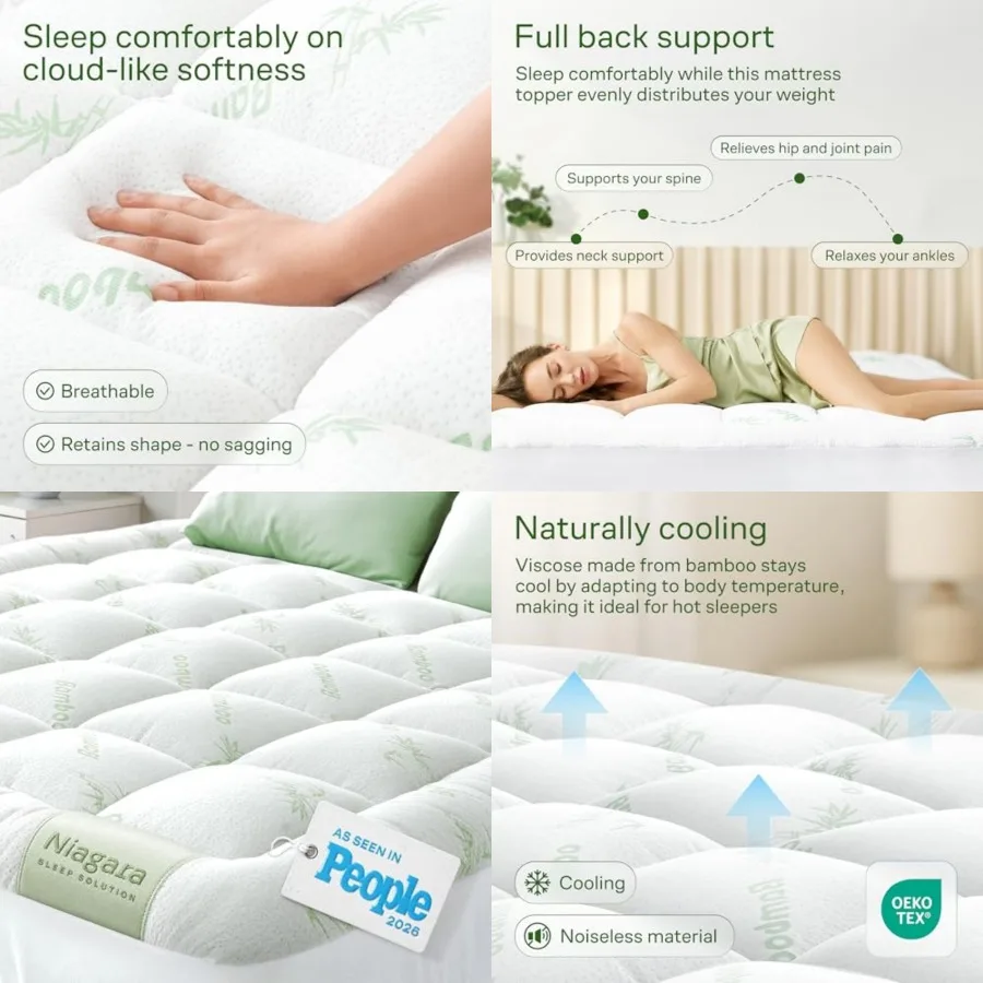 Ultra Soft Size Mattress Topper - Rayon Derived from Bamboo Pillow Top Mattress Pad for Back Pain Relief - Naturally Cooling fo
Ultra Soft Size Mattress Topper - Rayon Derived from Bamboo Pillow Top Mattress Pad for Back Pain Relief - Naturally Cooling fo