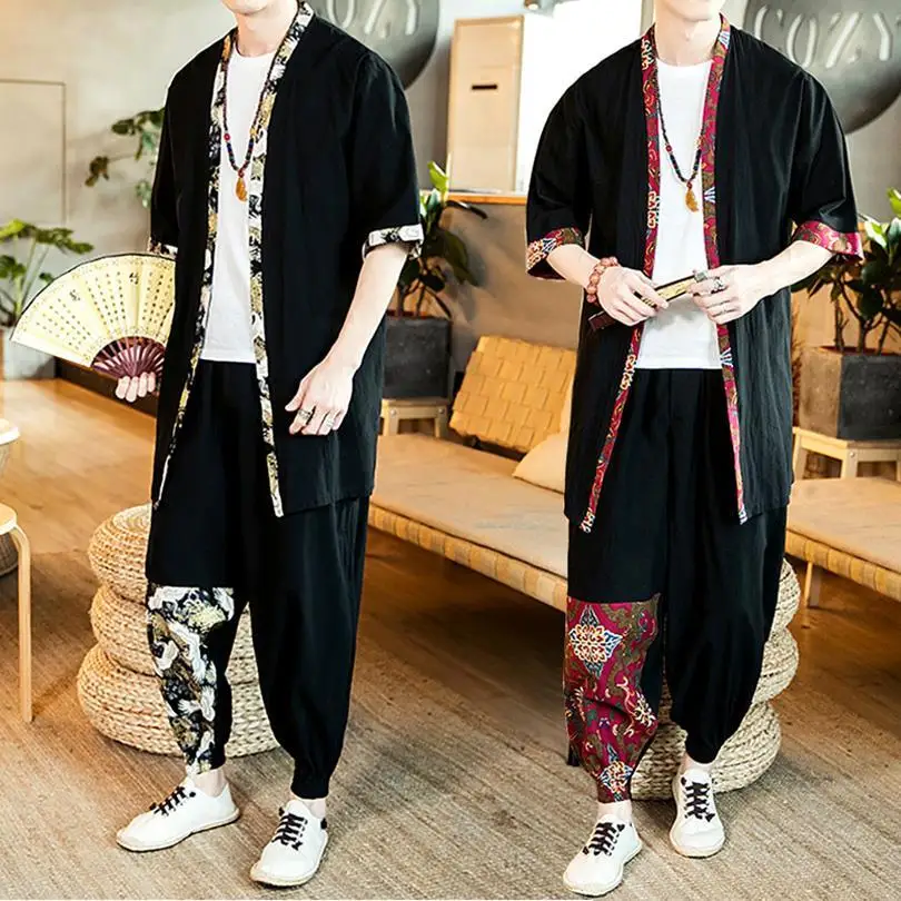 Chinese Tang Suit for Men Summer Vintage Shirt Pants Cardigan Retro Thin Black Red Crane Printing Robe Casual 2PCS Full Sets
Chinese Tang Suit for Men Summer Vintage Shirt Pants Cardigan Retro Thin Black Red Crane Printing Robe Casual 2PCS Full Sets
