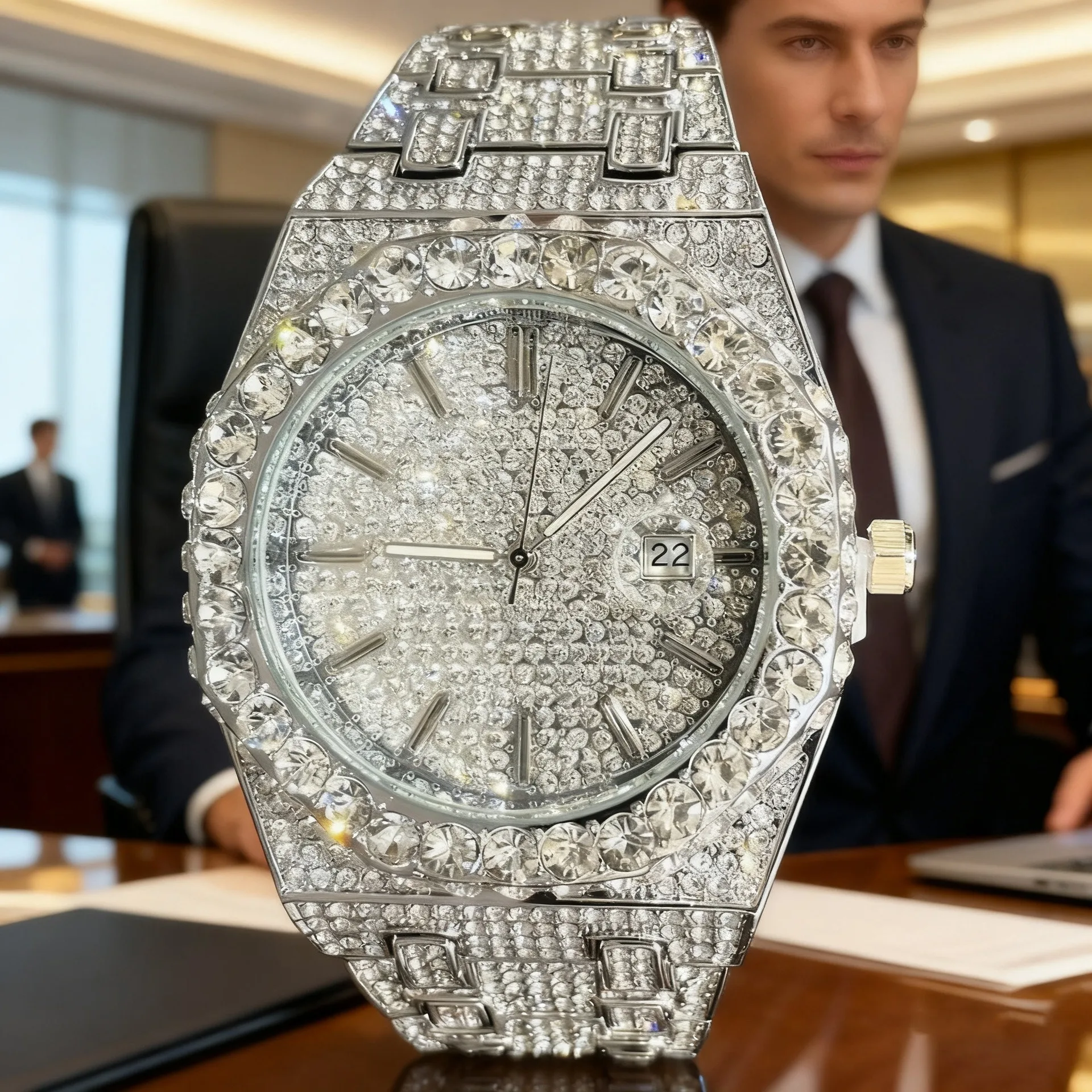 Роскошные серебряные ювелирные часы со льдом и бриллиантами, модные мужские кварцевые часы восьмиугольной формы для мужчин montres de luxe
Роскошные серебряные ювелирные часы со льдом и бриллиантами, модные мужские кварцевые часы восьмиугольной формы для мужчин montres de luxe