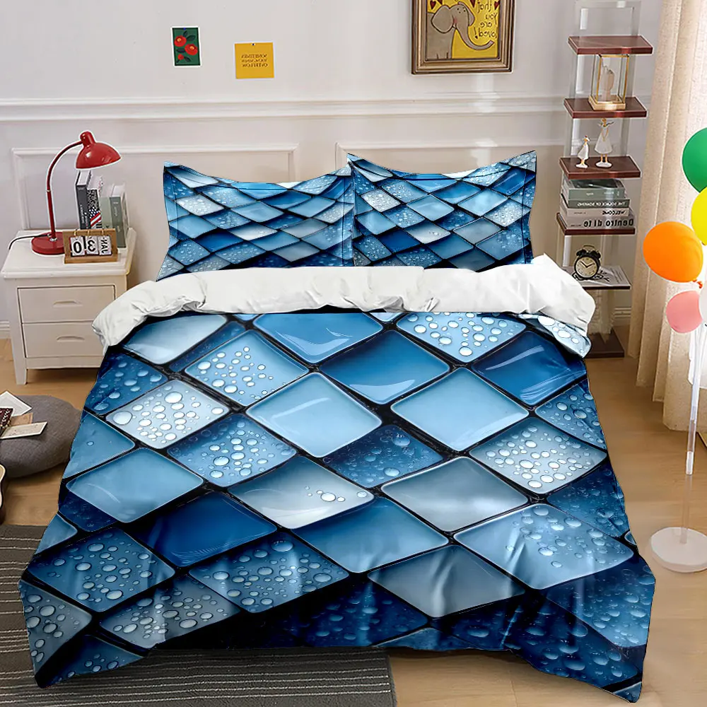Water droplets on blue gradient tiles Duvet Cover Set with 3D Printing Design Soft Polyester Bedding Set All-Season Comfort
Water droplets on blue gradient tiles Duvet Cover Set with 3D Printing Design Soft Polyester Bedding Set All-Season Comfort