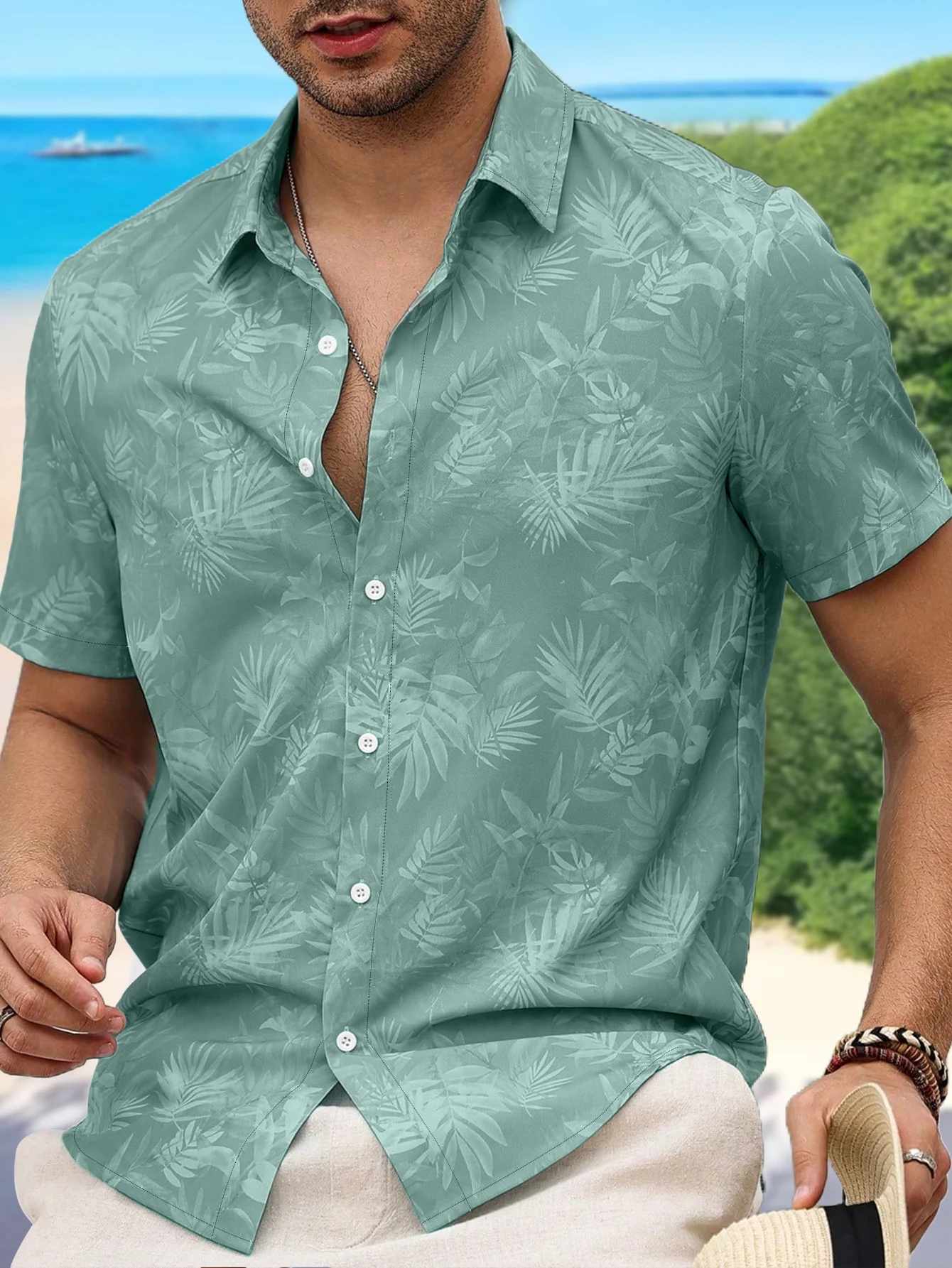 Men's Lake Green Palm Leaf Print Short Sleeve Shirt Summer Hawaiian Style Casual Vacation Top
Men's Lake Green Palm Leaf Print Short Sleeve Shirt Summer Hawaiian Style Casual Vacation Top