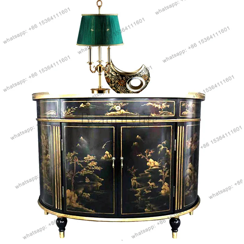 Italian retro style villa hotel living room solid wood high-end hand double door painted semi-circular entrance cabinet
Italian retro style villa hotel living room solid wood high-end hand double door painted semi-circular entrance cabinet