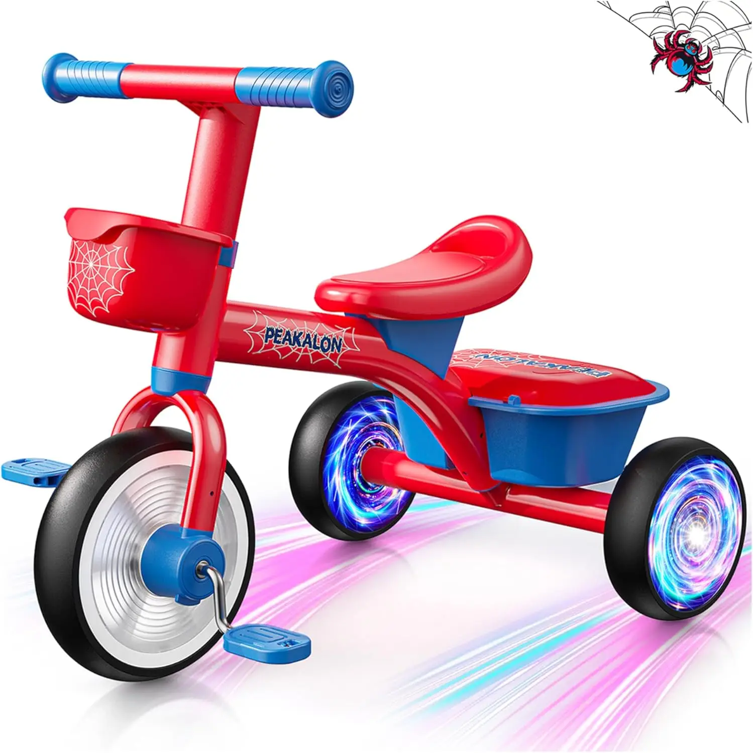 Toddler Tricycle for 1-5 Years Old Boys Girls, Spider Bike with Glowing Wheels, Adjustable Seat & Removable Basket
Toddler Tricycle for 1-5 Years Old Boys Girls, Spider Bike with Glowing Wheels, Adjustable Seat & Removable Basket