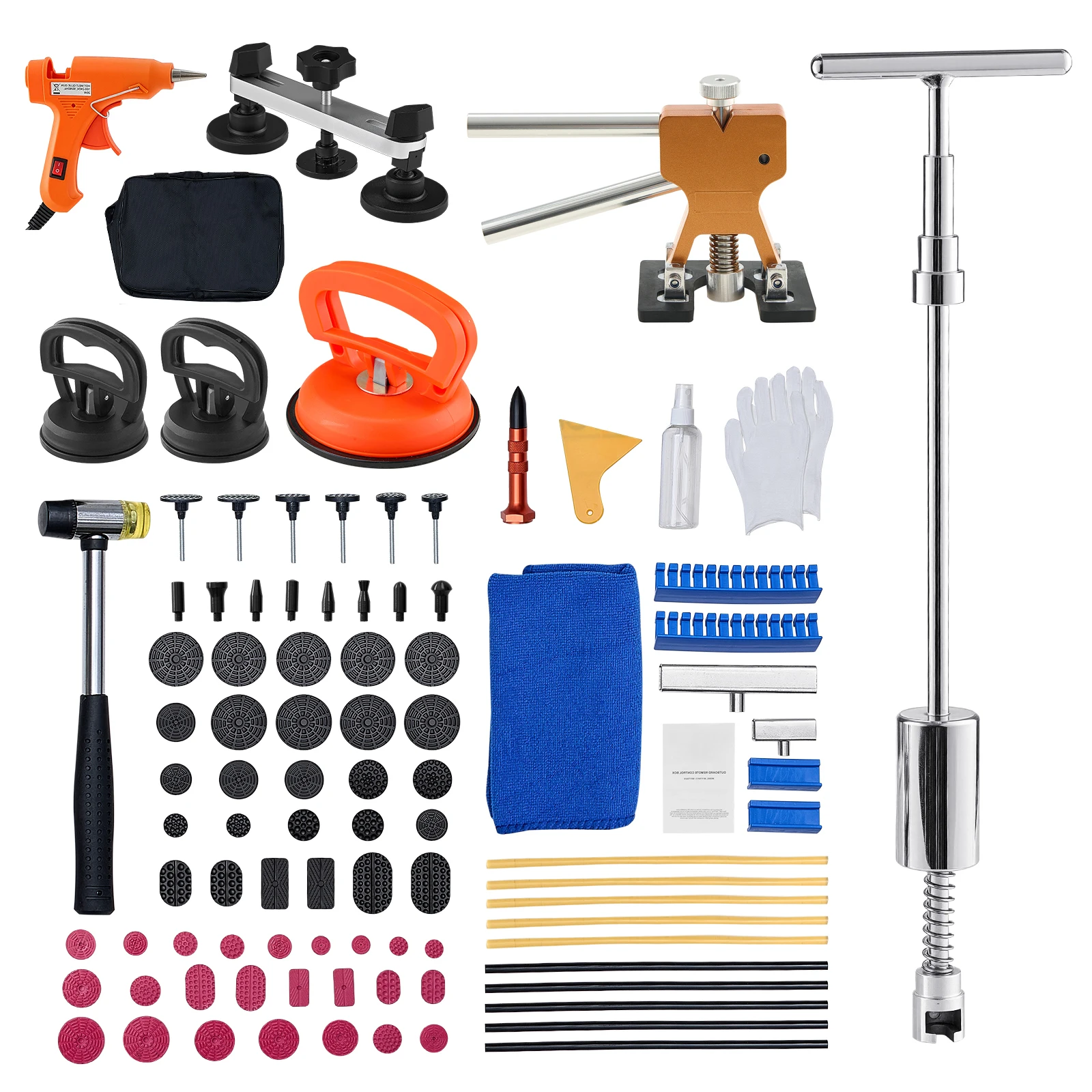 SucceBuy Dent Puller Kit 100PCS Paintless Dent Removal Kit w/ Golden Lifter Bridge Puller Slide Hammer T-Bar Glue Gun for Repair
SucceBuy Dent Puller Kit 100PCS Paintless Dent Removal Kit w/ Golden Lifter Bridge Puller Slide Hammer T-Bar Glue Gun for Repair