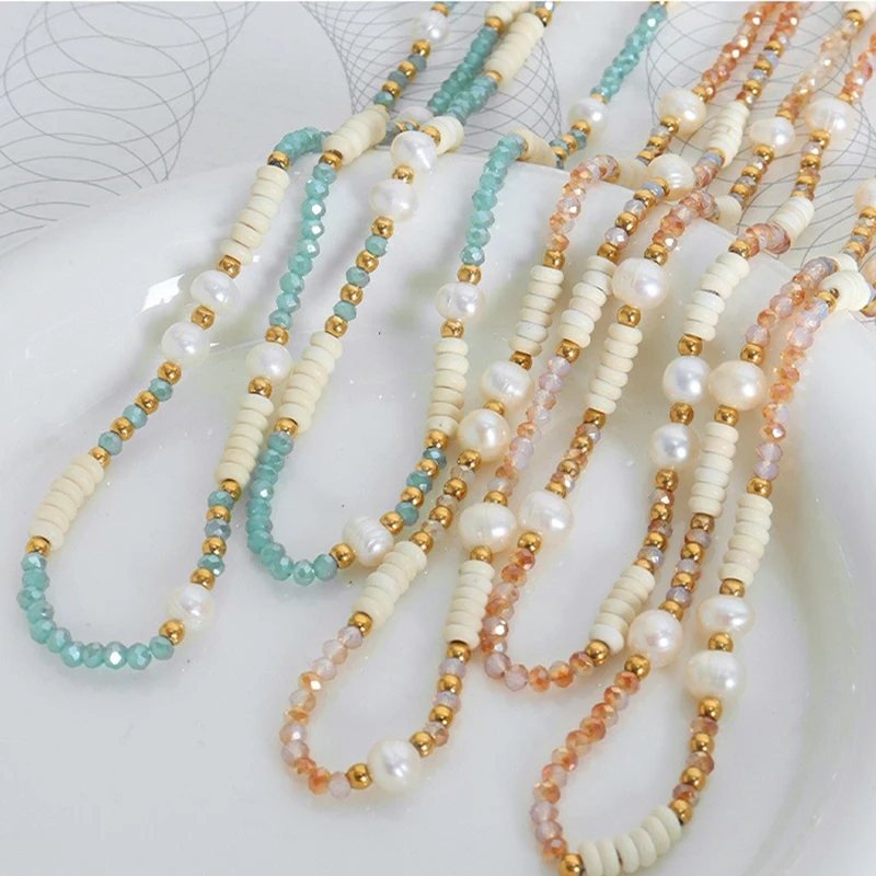 Summer Style Natural Freshwater Pearl Mulitcolor Glass Beads Howlite Stainless Steel Beaded Chain Choker Necklace for Women
Summer Style Natural Freshwater Pearl Mulitcolor Glass Beads Howlite Stainless Steel Beaded Chain Choker Necklace for Women