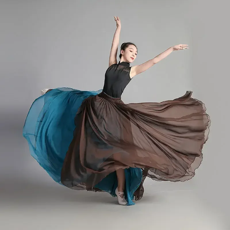 360 540 720 Degree Chiffon Skirt Ballet Belly Dance Women Two Layer Color Splicing Long Skirts Dancer Practice Wear Dance Skirt
360 540 720 Degree Chiffon Skirt Ballet Belly Dance Women Two Layer Color Splicing Long Skirts Dancer Practice Wear Dance Skirt