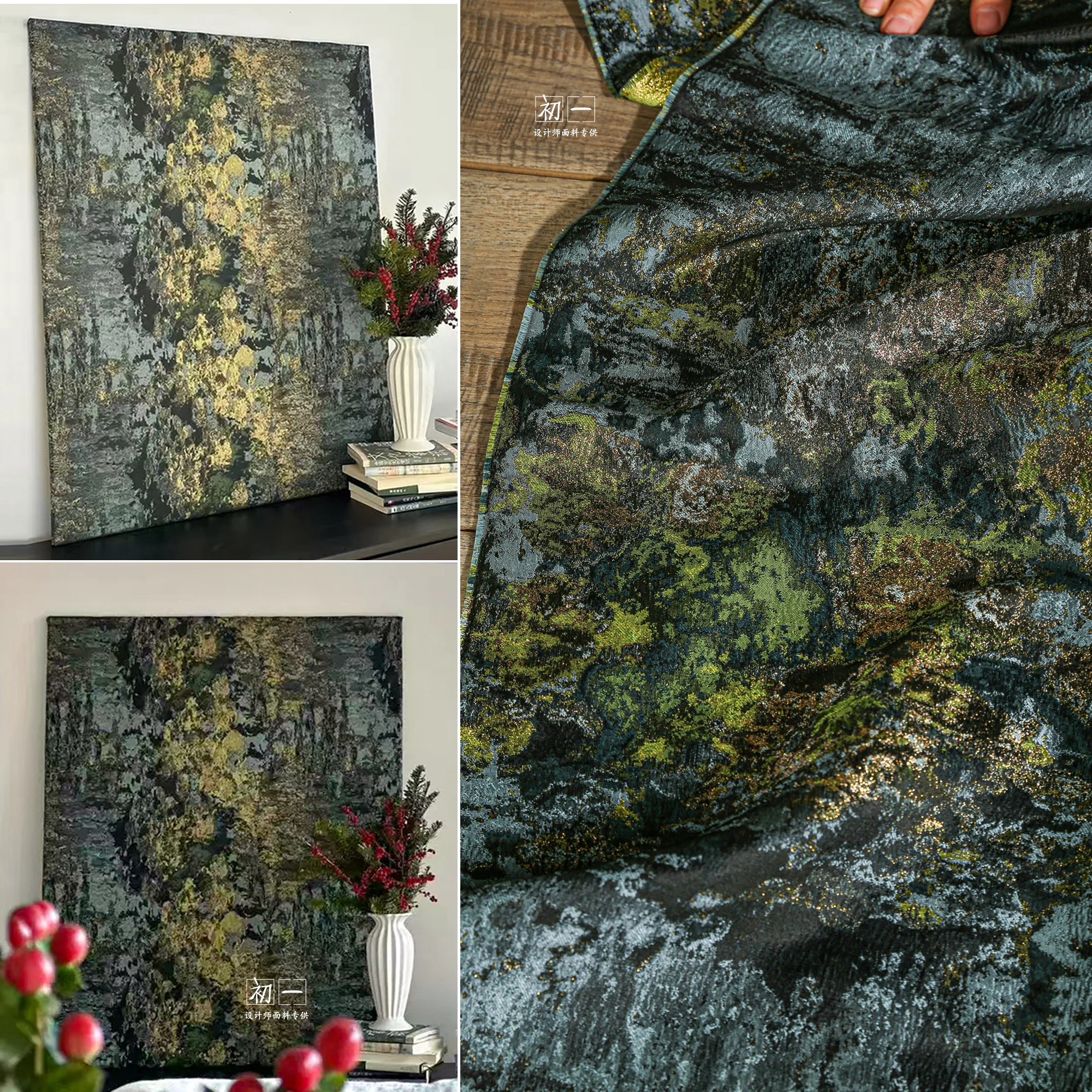 Retro green gilt moss texture jacquard fabric gradual change retro national style DIY decoration painting clothing design
Retro green gilt moss texture jacquard fabric gradual change retro national style DIY decoration painting clothing design