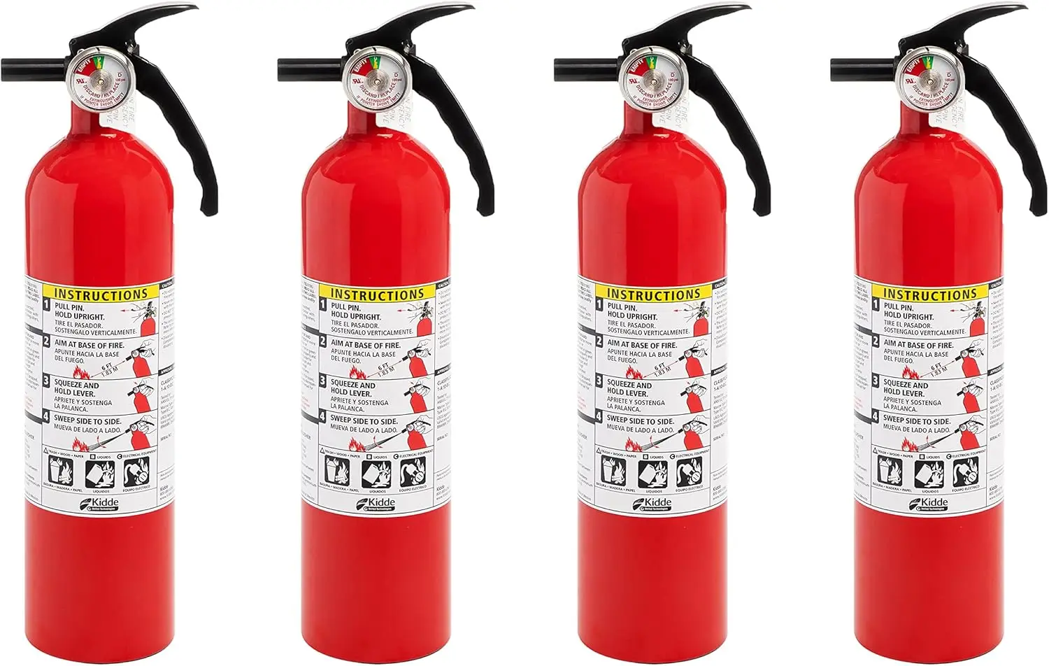Dry Chemical Fire Extinguisher 1-A:10-B:C for Home, Red, 4 Pack with Mounting Bracket
Dry Chemical Fire Extinguisher 1-A:10-B:C for Home, Red, 4 Pack with Mounting Bracket