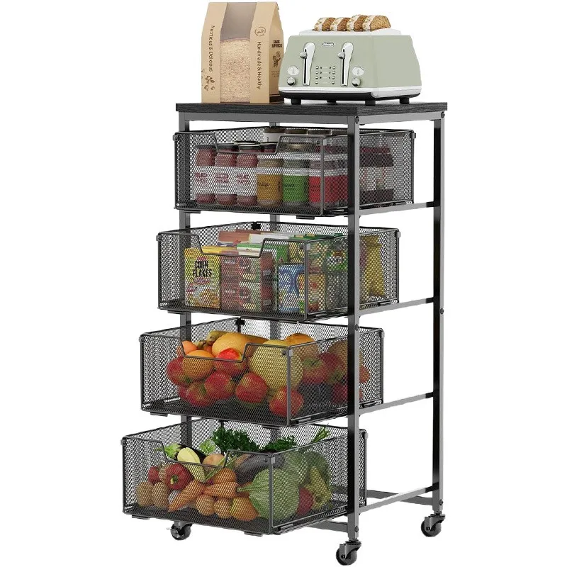 Four-tier fruit and vegetable storage cart, kitchen storage unit and storage cart with wheels, fruit and vegetable rack with dra
Four-tier fruit and vegetable storage cart, kitchen storage unit and storage cart with wheels, fruit and vegetable rack with dra
