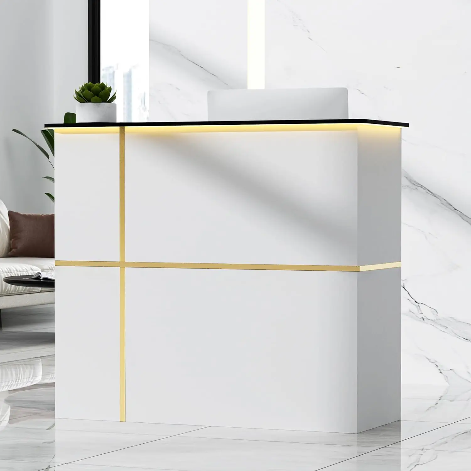 Modern Front Desk & Reception Desk with LED Lighting, 50-inch Retail Counter with Power Socket, DIY Stripe for, Customized
Modern Front Desk & Reception Desk with LED Lighting, 50-inch Retail Counter with Power Socket, DIY Stripe for, Customized