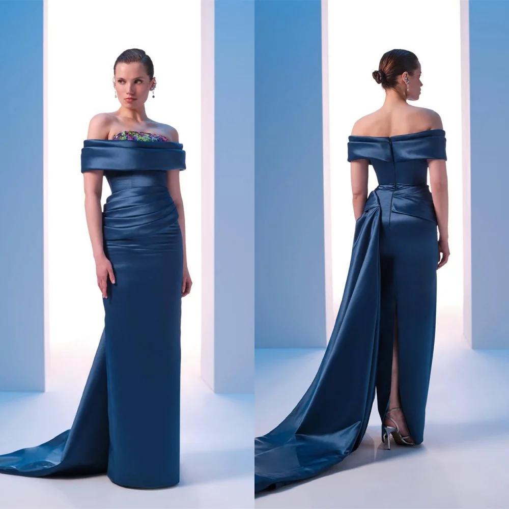 Customized High Quality Blue Satin Evening Dress Temperament Strapless Off the Shoulder Sleeveless Bespoke Occasion Gowns
Customized High Quality Blue Satin Evening Dress Temperament Strapless Off the Shoulder Sleeveless Bespoke Occasion Gowns