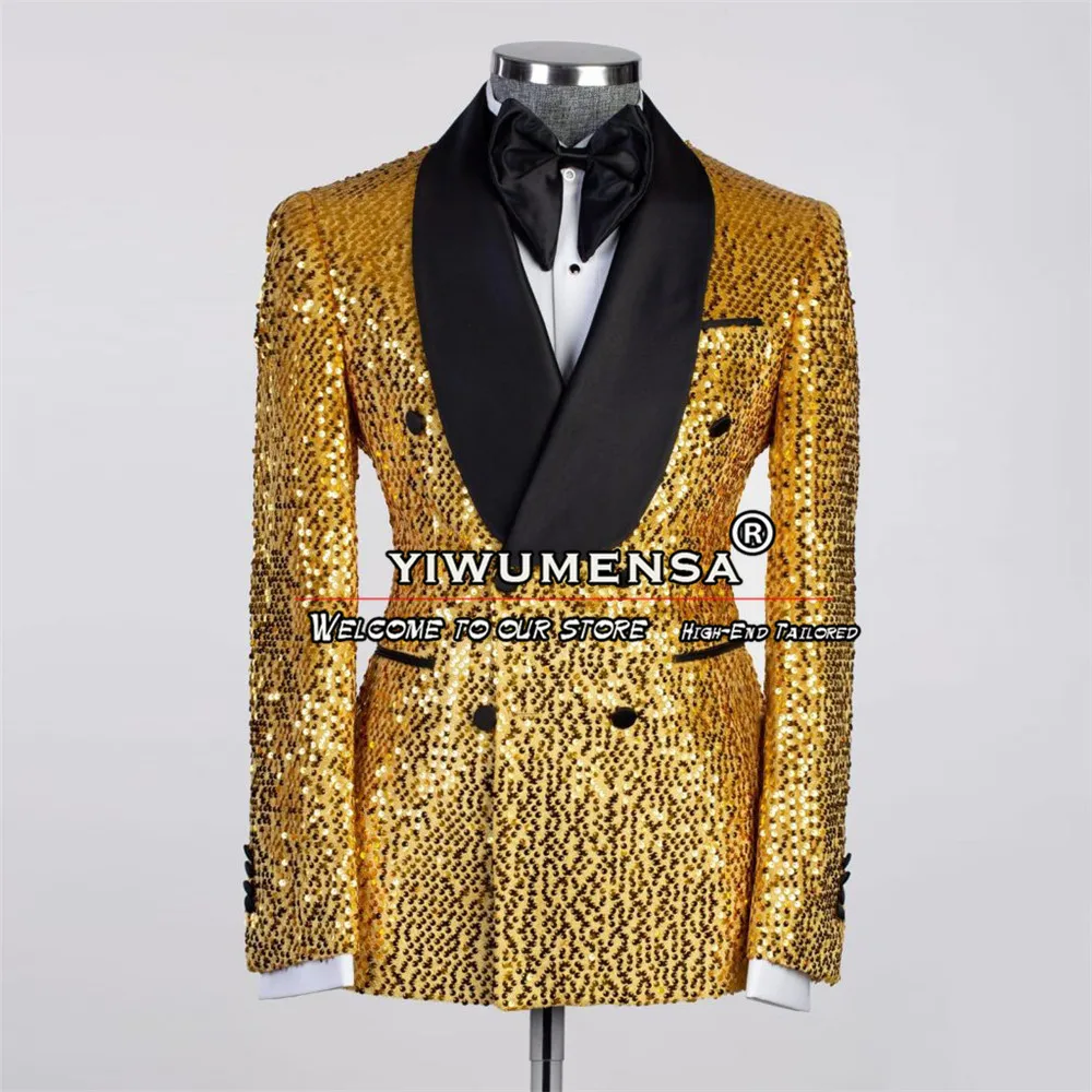 Gold Sequins Blazer Pants 2 Pieces Groom Wedding Tuxedos Custom Made Black Notch Lapel Prom Blazer Formal Party Wedding Suits
Gold Sequins Blazer Pants 2 Pieces Groom Wedding Tuxedos Custom Made Black Notch Lapel Prom Blazer Formal Party Wedding Suits
