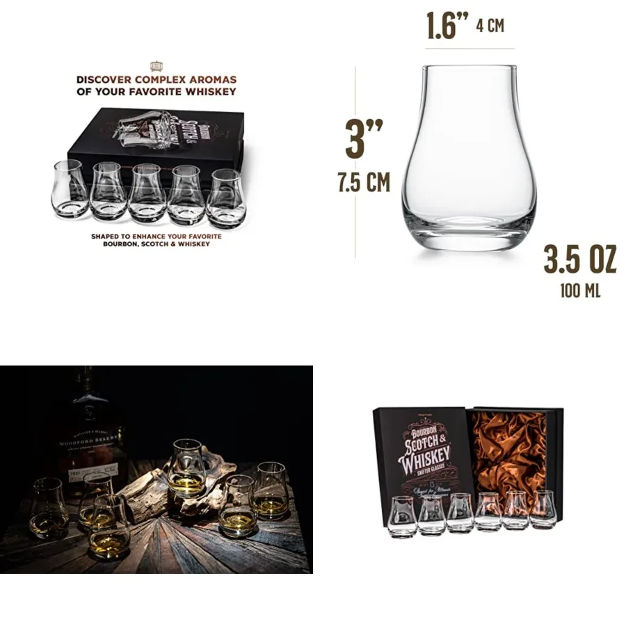 Whiskey, Scotch, Bourbon Tasting Glasses Set of 6 Professional 3.5 oz Stemless Tulip Shaped Tasting and Nosing Copitas Small Cr
Whiskey, Scotch, Bourbon Tasting Glasses Set of 6 Professional 3.5 oz Stemless Tulip Shaped Tasting and Nosing Copitas Small Cr
