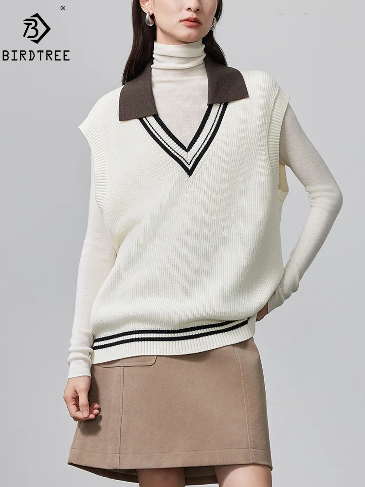 BirdTree, 58%Sheep Wool Machine Washable Vest, Women Sleeveless, Preppy Style Casual Loose Sweater, 2024 Autumn Winter T48734QM
BirdTree, 58%Sheep Wool Machine Washable Vest, Women Sleeveless, Preppy Style Casual Loose Sweater, 2024 Autumn Winter T48734QM