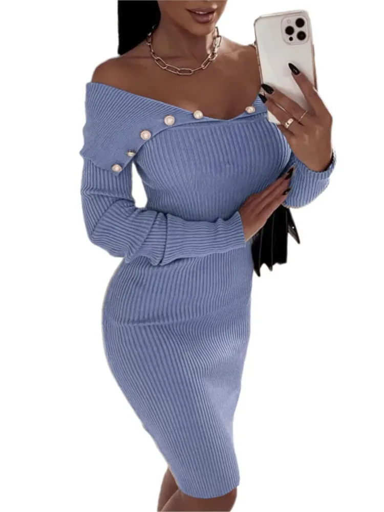 Spring Summer Women's Clothing New Fashion Button Sexy Off Shoulder Waist Long Sleeved Knitted Hip Hugging Dress
Spring Summer Women's Clothing New Fashion Button Sexy Off Shoulder Waist Long Sleeved Knitted Hip Hugging Dress