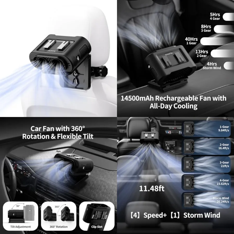 Socool Portable Car Fan - 14500mAh Rechargeable Battery Opearated, Clip on Car Seat Headrest 360 Rotatable, 5-Speed Backseat Fa
Socool Portable Car Fan - 14500mAh Rechargeable Battery Opearated, Clip on Car Seat Headrest 360 Rotatable, 5-Speed Backseat Fa