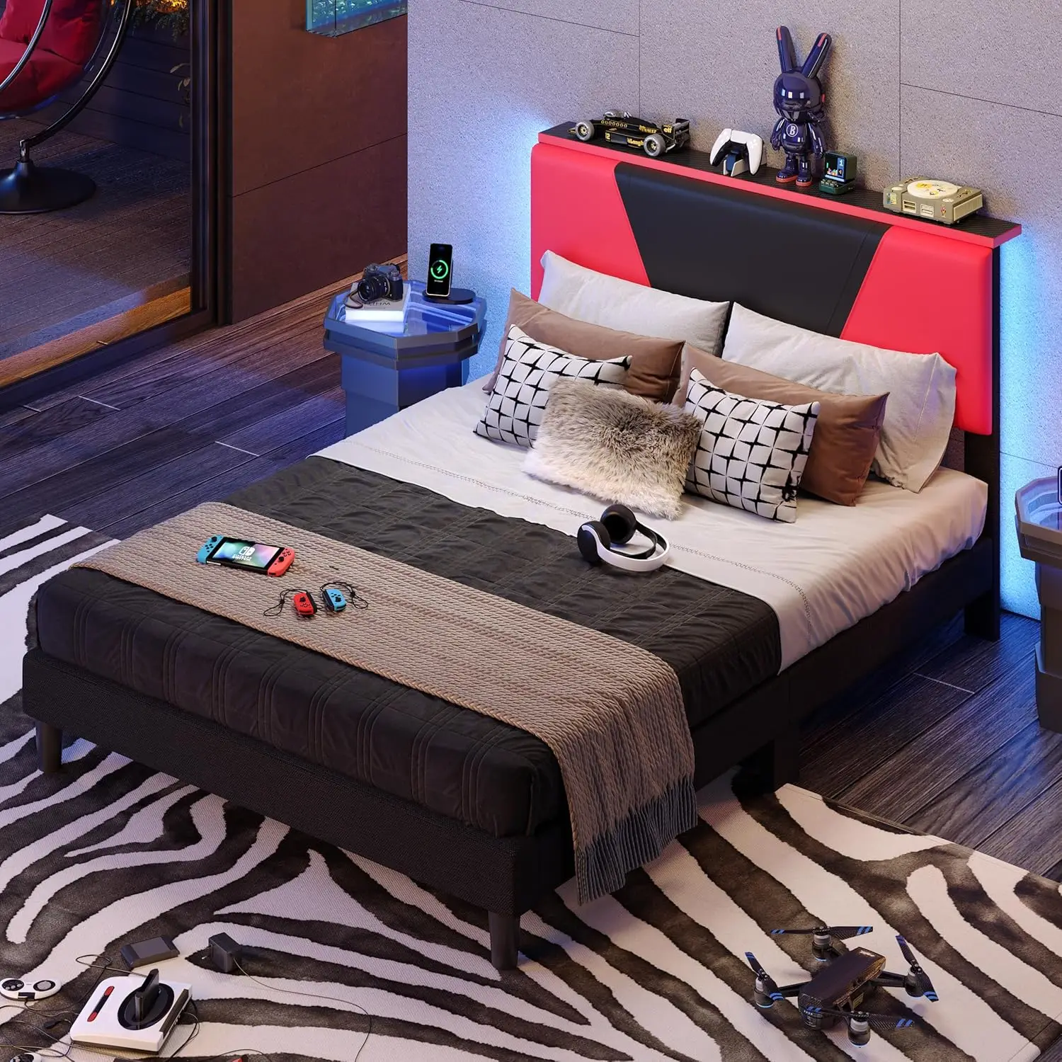 Bestier Queen Bed Frame With Headboard And Led Light, Faux Leather Upholstered Platform Bed With Storage Shelf, Gaming Style
Bestier Queen Bed Frame With Headboard And Led Light, Faux Leather Upholstered Platform Bed With Storage Shelf, Gaming Style