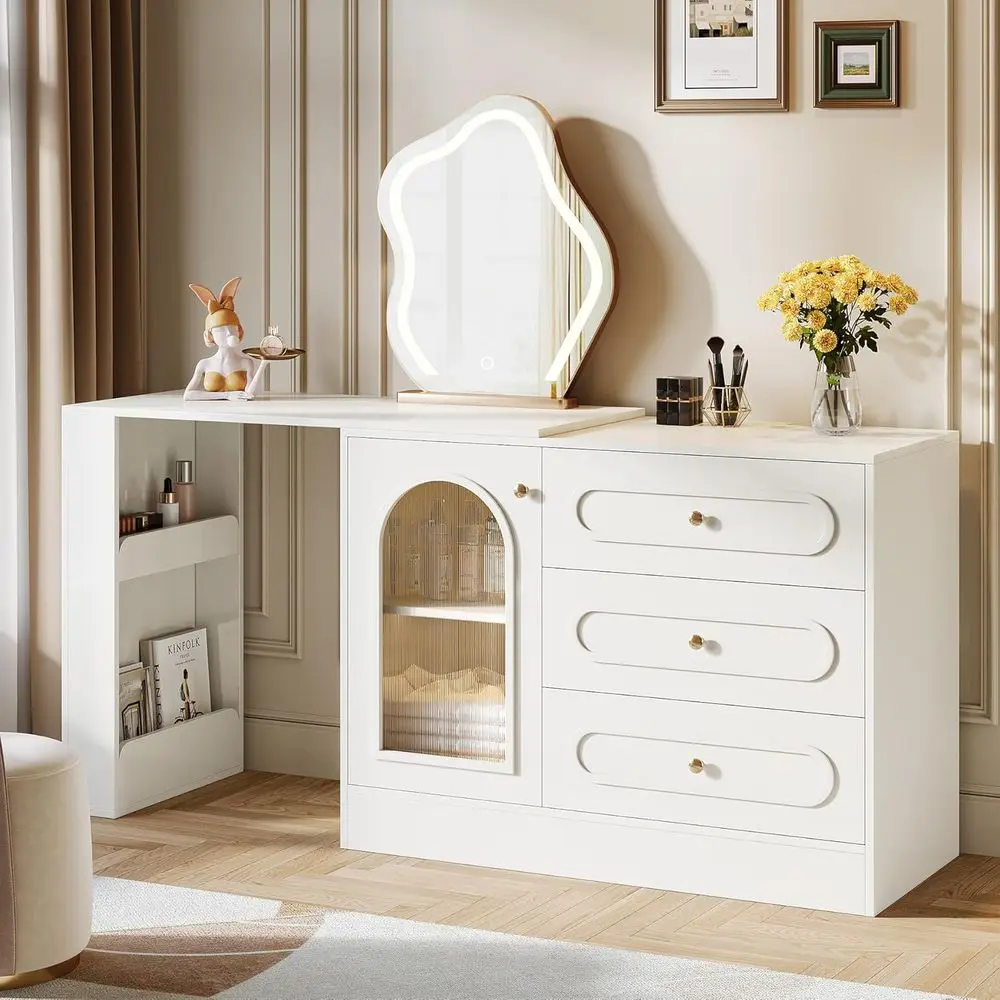 78 L-Shaped Wooden Vanity Desk with Cabinet & 3 Drawers, 3-Tier Side Shelf for Women's Bedroom (Mirror Not Included)
78 L-Shaped Wooden Vanity Desk with Cabinet & 3 Drawers, 3-Tier Side Shelf for Women's Bedroom (Mirror Not Included)