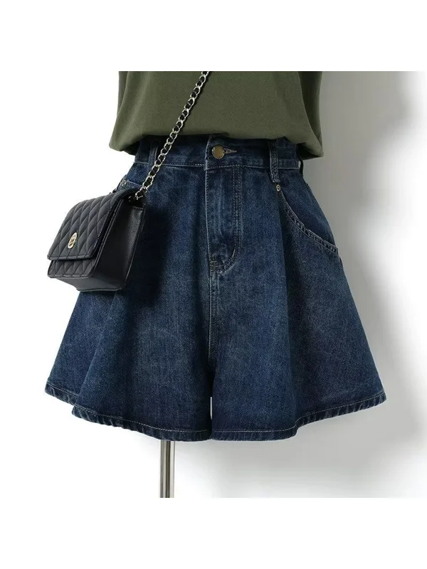 High Waist A-Line Pleated Skinny Denim Shorts Women's Summer Thin Wide Leg Jeans Skirt plus Size MM Casual College Style
High Waist A-Line Pleated Skinny Denim Shorts Women's Summer Thin Wide Leg Jeans Skirt plus Size MM Casual College Style
