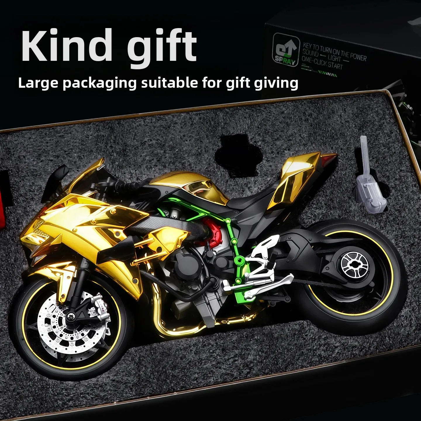 Масштаб 1:9, официальная авторизация, модель мотоцикла Kawasaki, спрей, модель из сплава, литая под давлением, имитация звука и света, подарок, коллекционные предметы
Масштаб 1:9, официальная авторизация, модель мотоцикла Kawasaki, спрей, модель из сплава, литая под давлением, имитация звука и света, подарок, коллекционные предметы