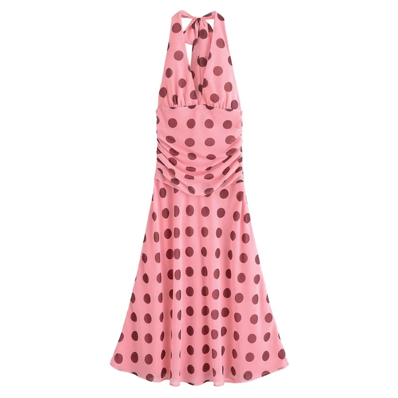 Pink Polka Dot Printing Halter Maxi Dress Women Elegant Sleeveless Backless Skinny Pleated Robe Korean Beach Evening Party Gown
Pink Polka Dot Printing Halter Maxi Dress Women Elegant Sleeveless Backless Skinny Pleated Robe Korean Beach Evening Party Gown