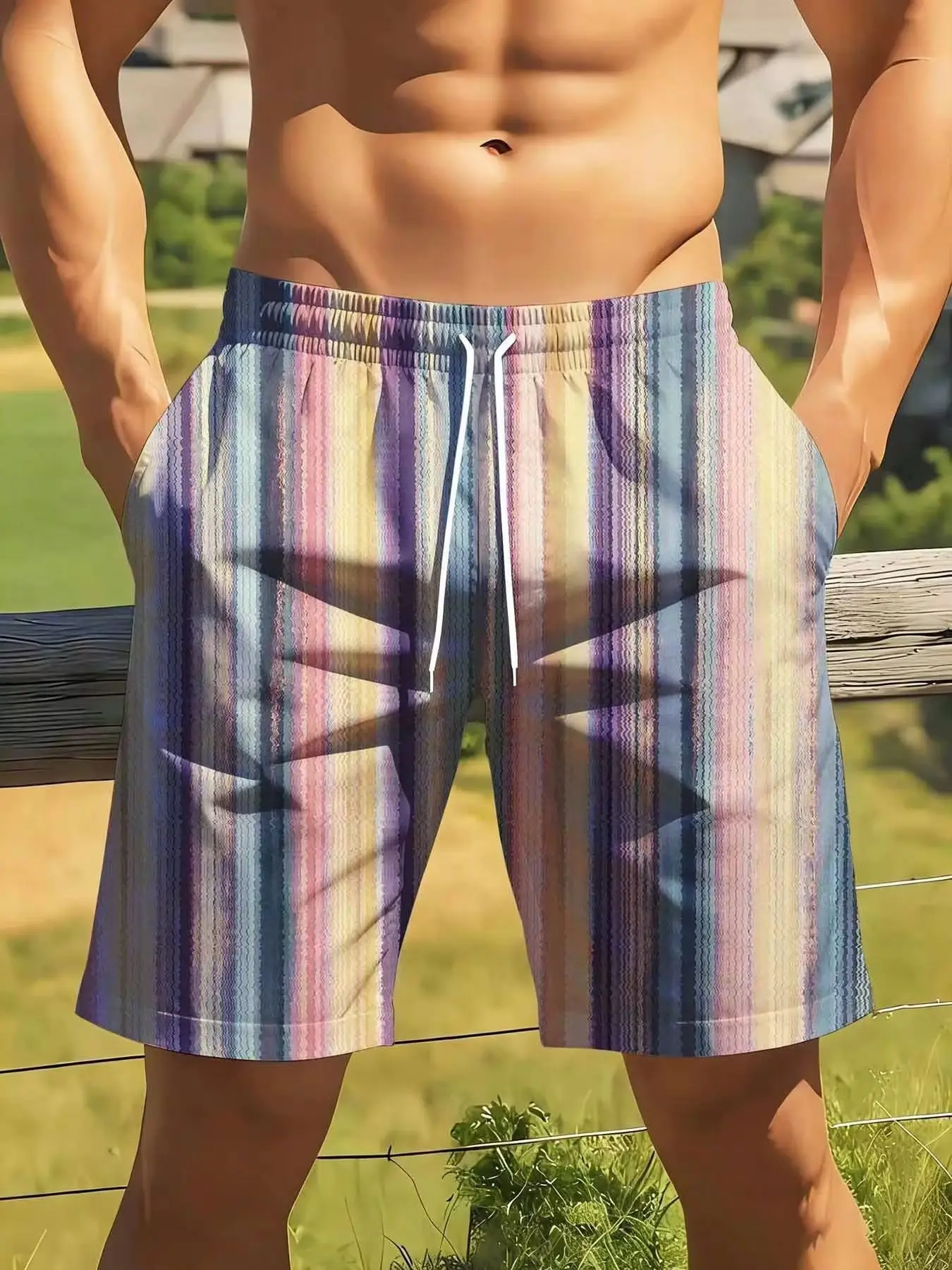 Men's Colorful Striped Swim Trunks Quick Dry Beach Shorts For Summer Vacation Outdoor Activities And Pool Parties
Men's Colorful Striped Swim Trunks Quick Dry Beach Shorts For Summer Vacation Outdoor Activities And Pool Parties