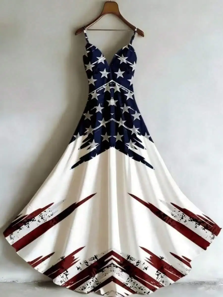 American Flag Star And Stripe Print Women V-Neck Sleeveless Long Dress For Holiday Summer Wear
American Flag Star And Stripe Print Women V-Neck Sleeveless Long Dress For Holiday Summer Wear