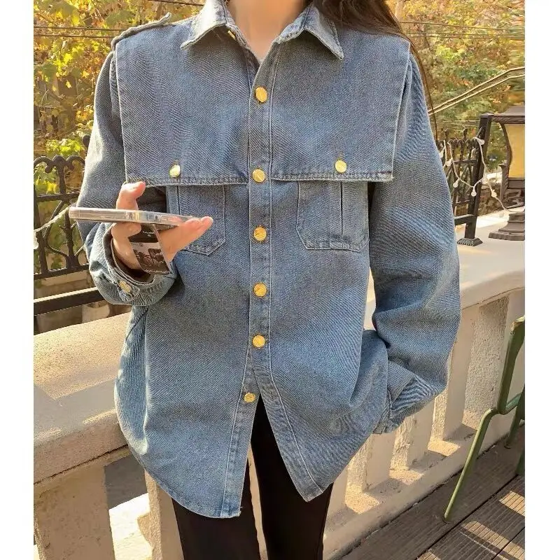 Vintage Polo Collar Splicing Denim Shirt Jacket Women's Spring and Autumn Design Sense Niche Loose Medium and Long-sleeved Top
Vintage Polo Collar Splicing Denim Shirt Jacket Women's Spring and Autumn Design Sense Niche Loose Medium and Long-sleeved Top
