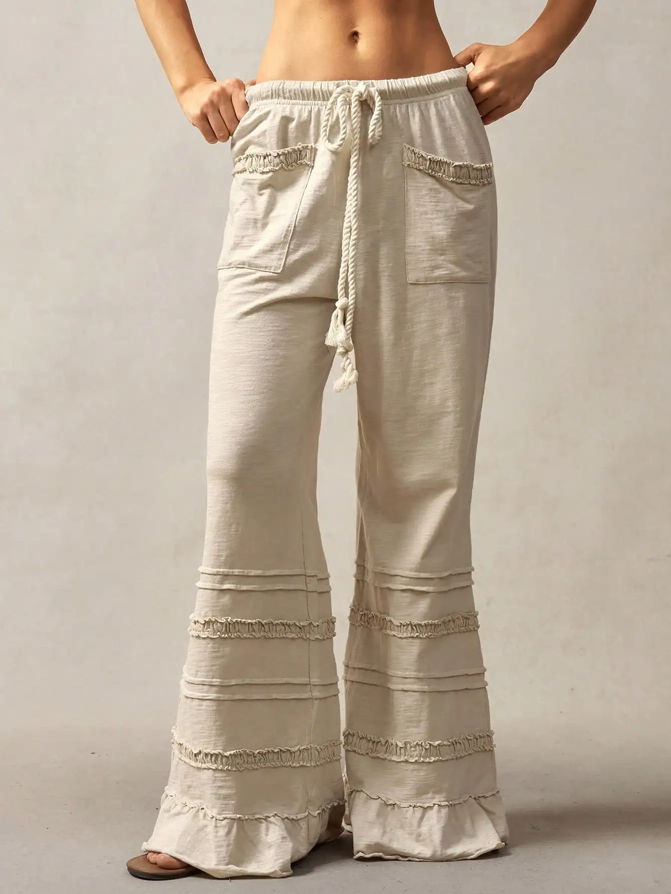 Bohemian Style Solid Color High Waist Flare Leg Pants Spring Summer
Bohemian Style Solid Color High Waist Flare Leg Pants Spring Summer