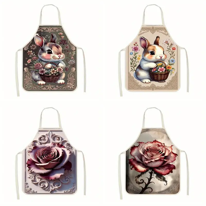 Cute Bunny & Rose Prints Linen Apron, Suitable For Kitchen Cooking, Parent-Child Interaction, Painting And Other Scenarios
Cute Bunny & Rose Prints Linen Apron, Suitable For Kitchen Cooking, Parent-Child Interaction, Painting And Other Scenarios
