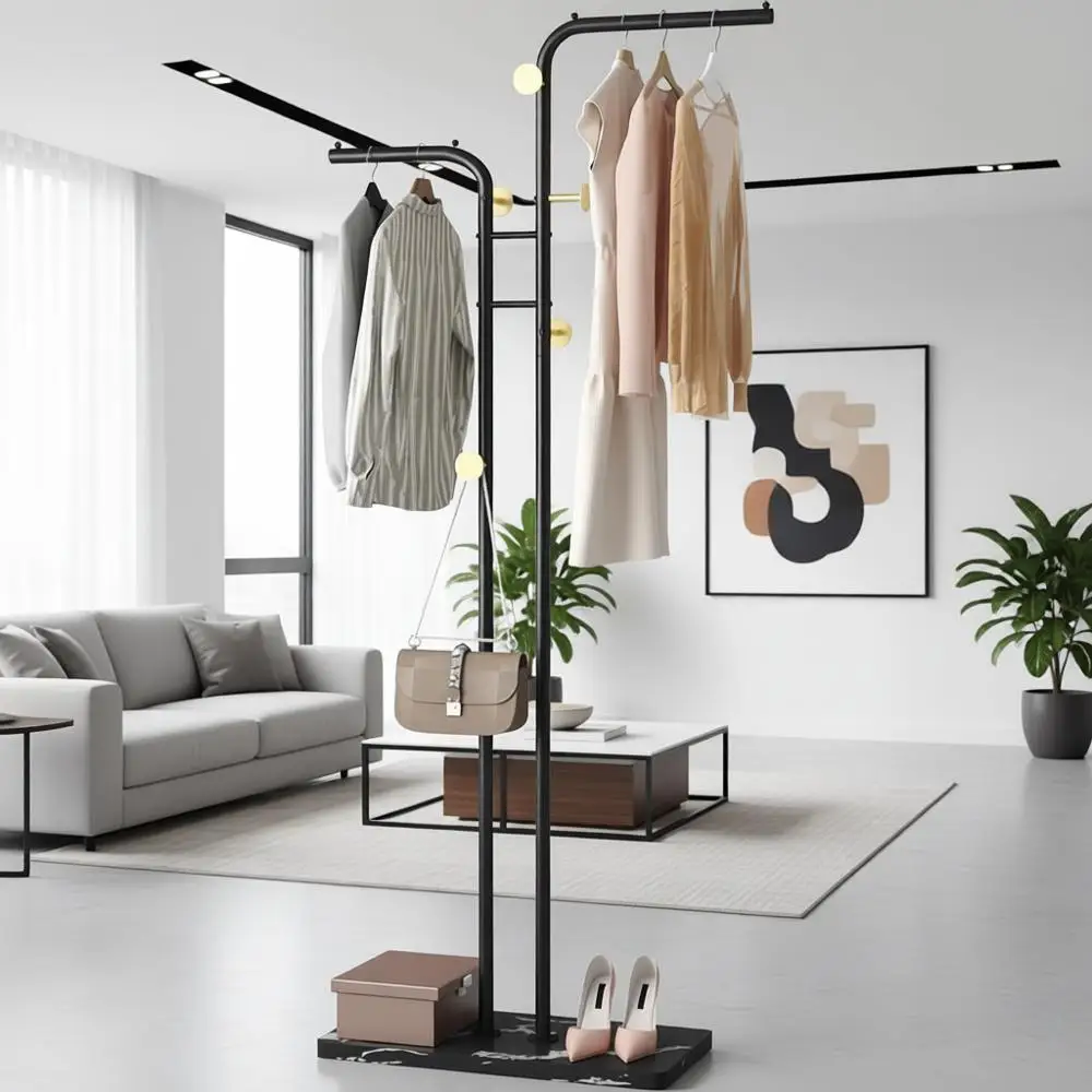 Стильная металлическая двухсторонняя вешалка для одежды с 5 крючками для дома, черная
Стильная металлическая двухсторонняя вешалка для одежды с 5 крючками для дома, черная