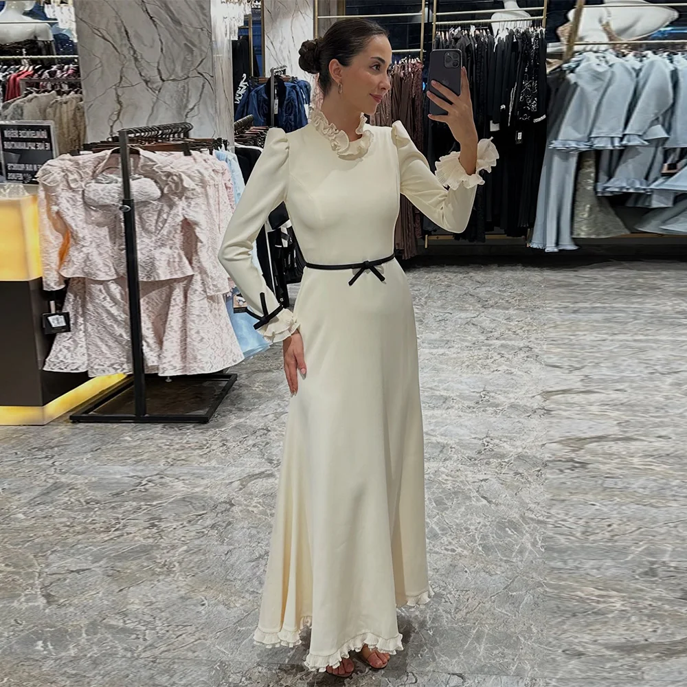 Customized Crew Neck Long Sleeves Evening Dress Elegant Bow A-Line Party Dresses Temperament Zipper Back Celebrity Gowns
Customized Crew Neck Long Sleeves Evening Dress Elegant Bow A-Line Party Dresses Temperament Zipper Back Celebrity Gowns