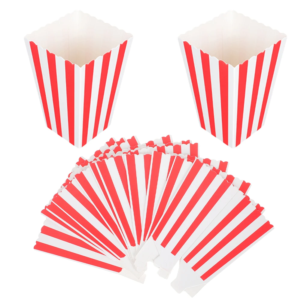 50 Pcs Popcorn Night Party Supplies Disposable Bags Paper Boxes Red White Striped Design Versatile Use Events 
50 Pcs Popcorn Night Party Supplies Disposable Bags Paper Boxes Red White Striped Design Versatile Use Events