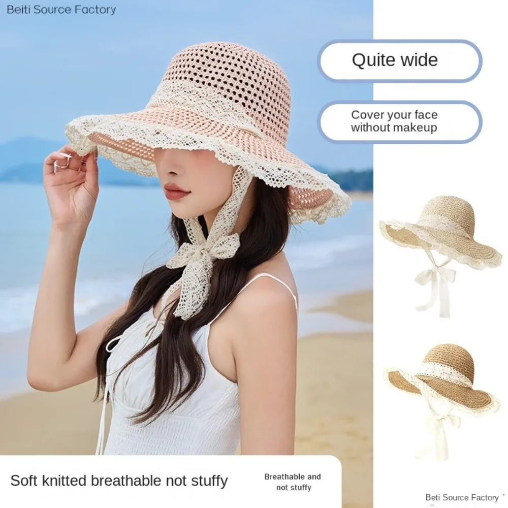 Sweet Large Brim Women Straw Hat Breathable Sunshade Lace Tied Sun Hat Neck Cover Korean Style UV Protection Cap Summer
Sweet Large Brim Women Straw Hat Breathable Sunshade Lace Tied Sun Hat Neck Cover Korean Style UV Protection Cap Summer