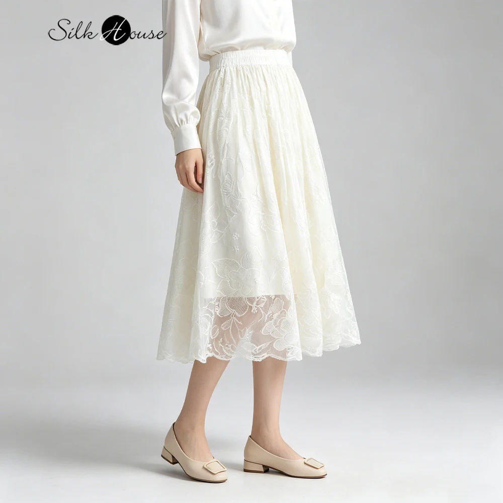 French Heavy Industry Embroidered 50% Natural Mulberry Silk 50% Cotton White Elastic Waist Elegant Women's Casual Skirt
French Heavy Industry Embroidered 50% Natural Mulberry Silk 50% Cotton White Elastic Waist Elegant Women's Casual Skirt