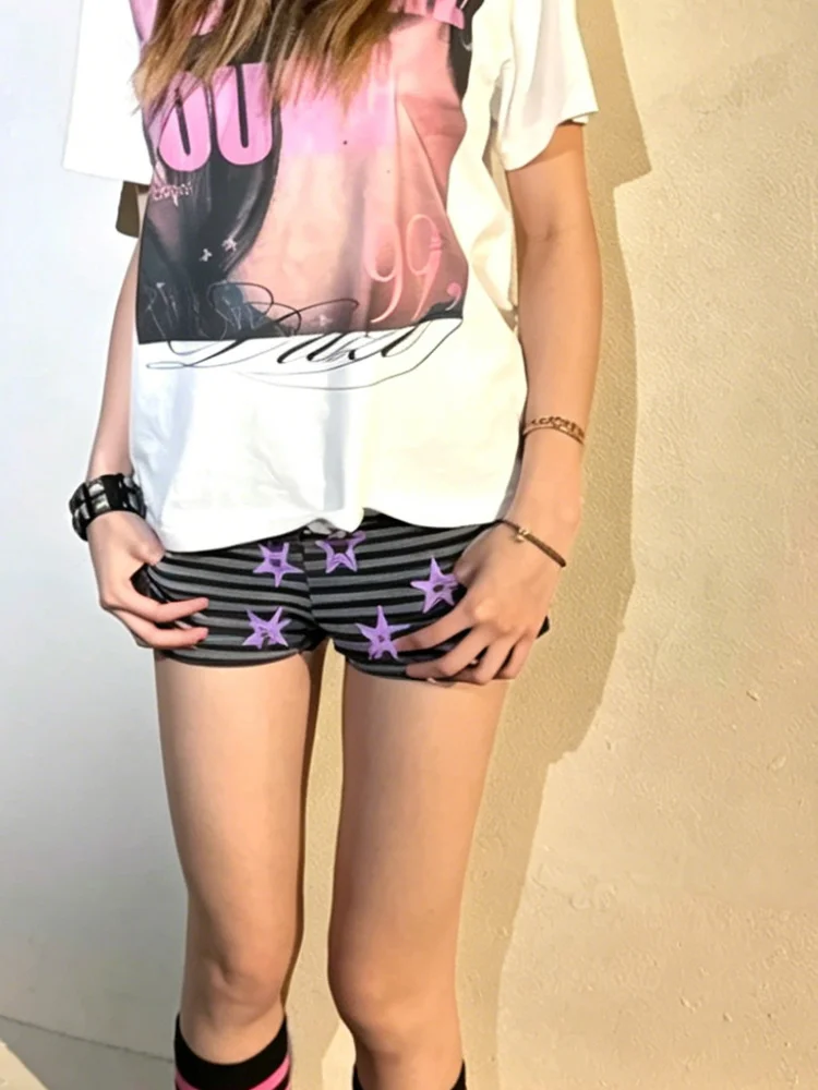 Women's striped purple star printed high waisted elastic shorts Y2K garbage punk street wear casual summer casual bottoms
Women's striped purple star printed high waisted elastic shorts Y2K garbage punk street wear casual summer casual bottoms