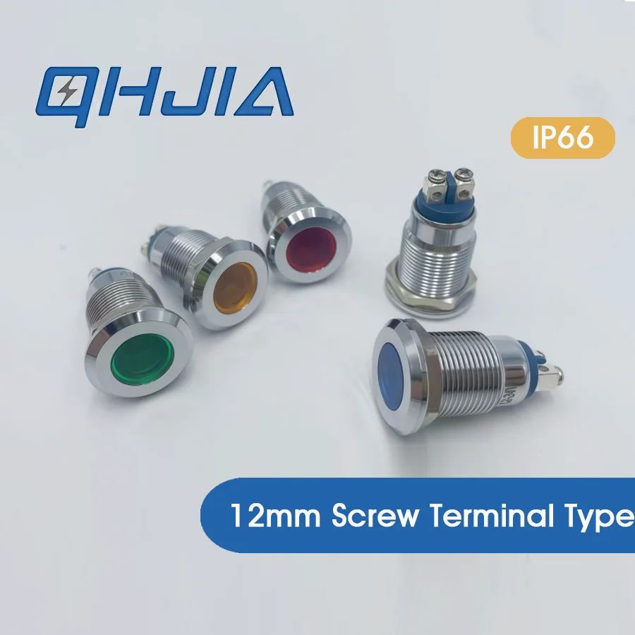 12mm IP66 Waterproof Metal LED Signal Pilot Indicator Light DC 12V 24V AC 220V with Wire Screw Pins for Industrial Equipment
12mm IP66 Waterproof Metal LED Signal Pilot Indicator Light DC 12V 24V AC 220V with Wire Screw Pins for Industrial Equipment