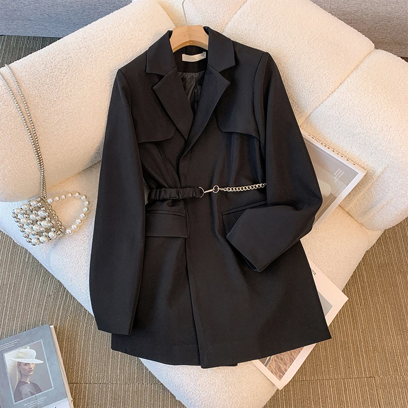Women's Autumn/winter Vintage Casual Long Metal Chain Blazer Coats Black Hepburn Style Loose Metal Chain Suit Jacket for Woman
Women's Autumn/winter Vintage Casual Long Metal Chain Blazer Coats Black Hepburn Style Loose Metal Chain Suit Jacket for Woman