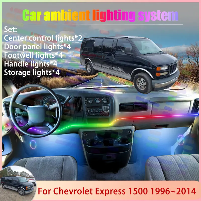 Для Chevrolet Express Savana 1500 1996 ~ 2014 2/18 в 1, автомобильная атмосферная лампа, RGB абажур, ансамбль, стример, комплект атмосферных деталей 
Для Chevrolet Express Savana 1500 1996 ~ 2014 2/18 в 1, автомобильная атмосферная лампа, RGB абажур, ансамбль, стример, комплект атмосферных деталей