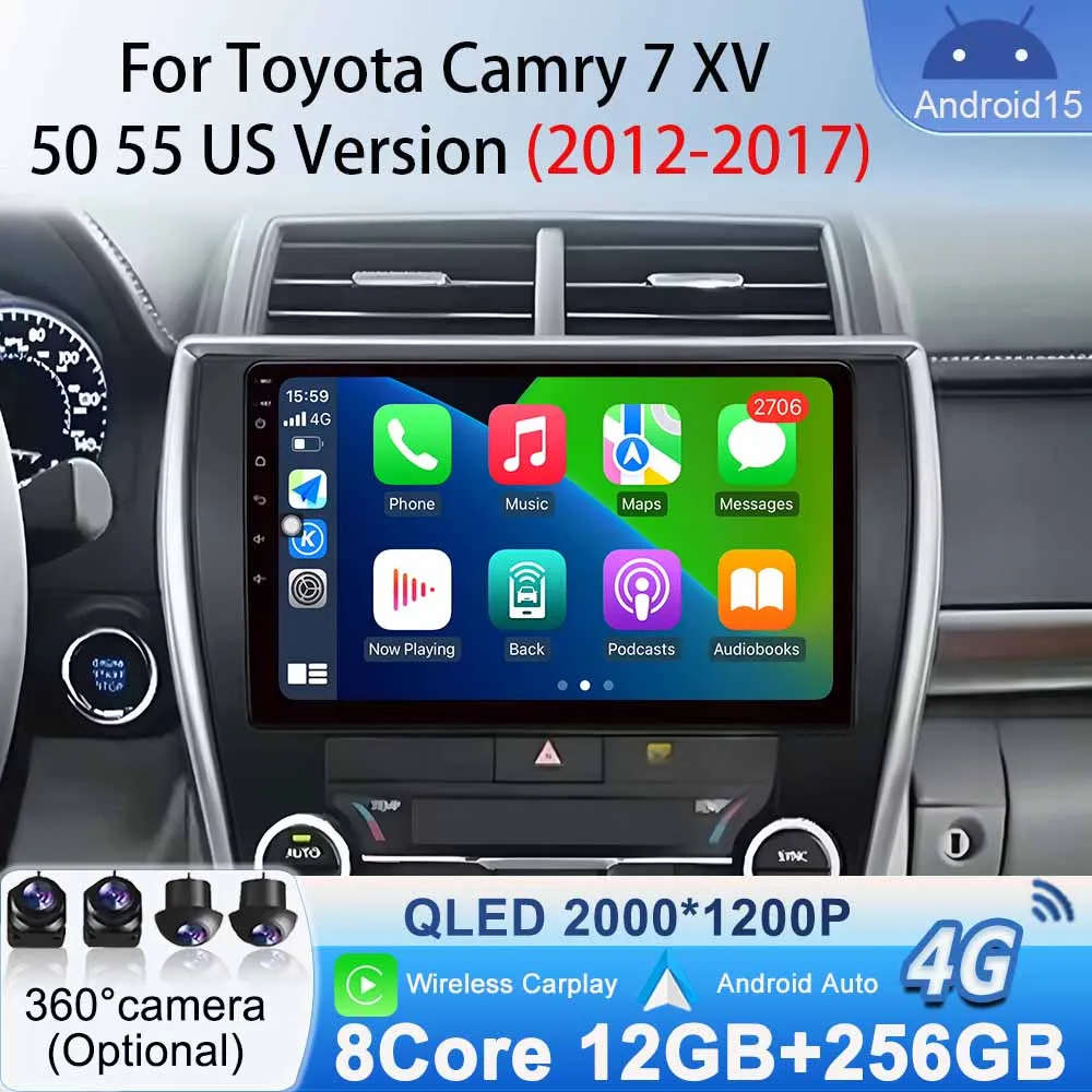 Auto Android Carplay for Toyota Camry 7 XV 50 55 US Version 2012 - 2017 Android 15 Car Radio BT Multimedia Player GPS Navigation
Auto Android Carplay for Toyota Camry 7 XV 50 55 US Version 2012 - 2017 Android 15 Car Radio BT Multimedia Player GPS Navigation