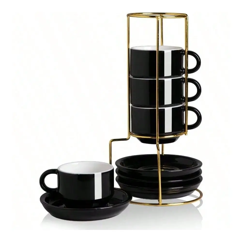 Espresso Cups With Saucers, 4 Ounce Stackable Cappuccino Cups With Metal Stand Coffee Drinks, Latte, Tea Set Of 4 Black
Espresso Cups With Saucers, 4 Ounce Stackable Cappuccino Cups With Metal Stand Coffee Drinks, Latte, Tea Set Of 4 Black