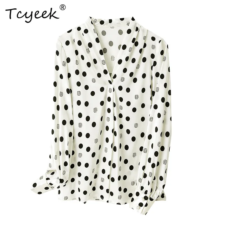 Tcyeek 91.8% Silk 8.2% Spandex Polka Dotted Shirt 2023 New Autumn Versatile V-Neck French Long Sleeve Women's Blouse T30531QC
Tcyeek 91.8% Silk 8.2% Spandex Polka Dotted Shirt 2023 New Autumn Versatile V-Neck French Long Sleeve Women's Blouse T30531QC