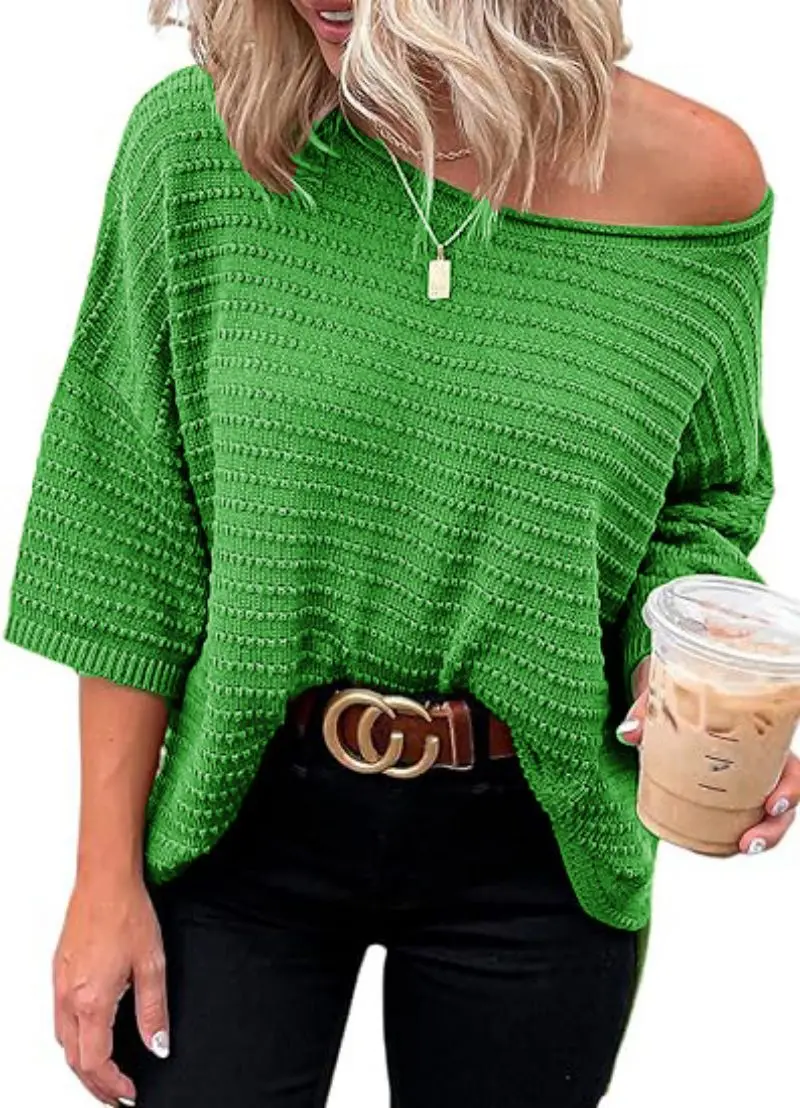 Solid color crew neck loose casual knitwear women's elegant seven-point sleeve knitwear air-conditioned sweater pullover
Solid color crew neck loose casual knitwear women's elegant seven-point sleeve knitwear air-conditioned sweater pullover