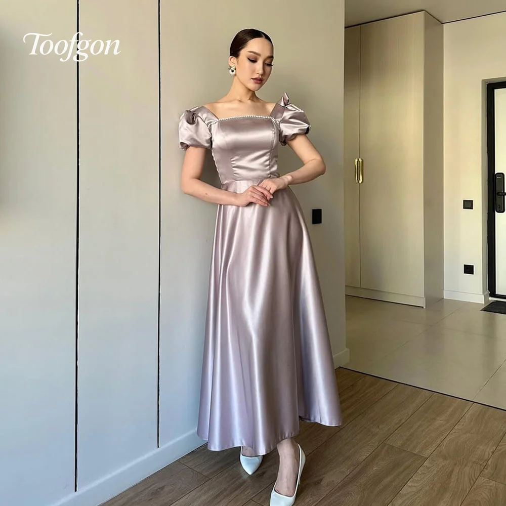 Toofgon Elegant Square Beaded Prom Dresses Customized Satin A Line Short Sleeve Formal Party Dress Wedding Engagement Gown
Toofgon Elegant Square Beaded Prom Dresses Customized Satin A Line Short Sleeve Formal Party Dress Wedding Engagement Gown