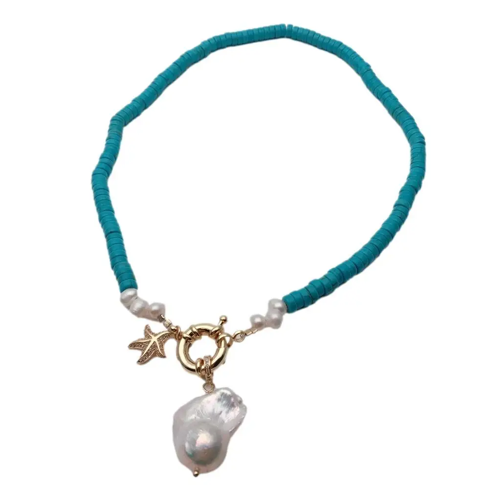 White Cultured Baroque Pearl Blue Turquoise Choker Necklace Simple Jewelry Accessory
White Cultured Baroque Pearl Blue Turquoise Choker Necklace Simple Jewelry Accessory