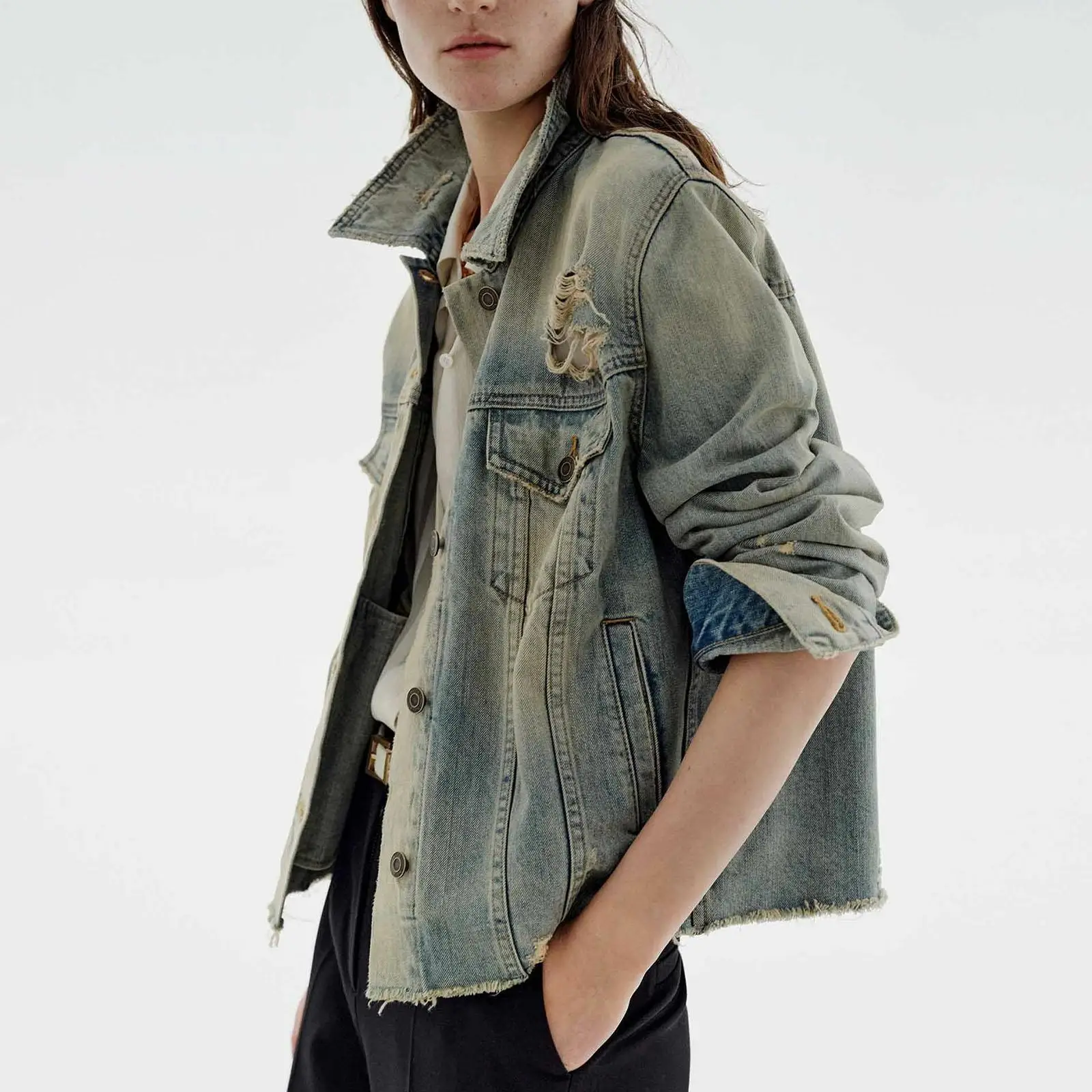 Combhasaki Women Y2K Vintage Retro Denim Jackets with Pockets Distressed Ripped Button Down Long Sleeve Casual Crop Jean Coats
Combhasaki Women Y2K Vintage Retro Denim Jackets with Pockets Distressed Ripped Button Down Long Sleeve Casual Crop Jean Coats