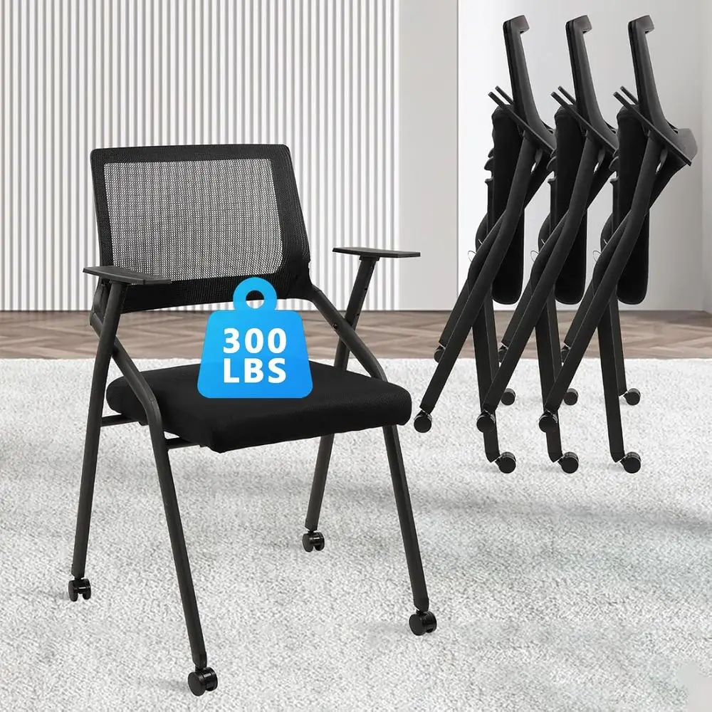 Stackable, Portable Padded Chairs with Wheels for Conference Rooms, Lumbar Support, Armrests - Ideal for Training, Events, Black
Stackable, Portable Padded Chairs with Wheels for Conference Rooms, Lumbar Support, Armrests - Ideal for Training, Events, Black
