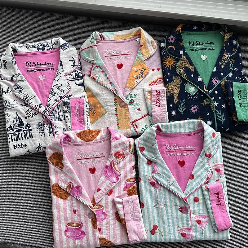 Хлопковые пижамы с мультяшным принтом, женские осенние новые пижамы, ночная рубашка с воротником с лацканами, домашний халат, ночная рубашка, роскошная одежда для дома
Хлопковые пижамы с мультяшным принтом, женские осенние новые пижамы, ночная рубашка с воротником с лацканами, домашний халат, ночная рубашка, роскошная одежда для дома